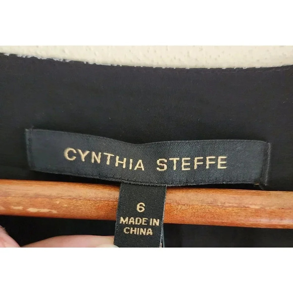 $325 Cynthia Steffe Midi Dress Women's Size 6 Black 100% Silk Wrap Abstract - Picture 4 of 10